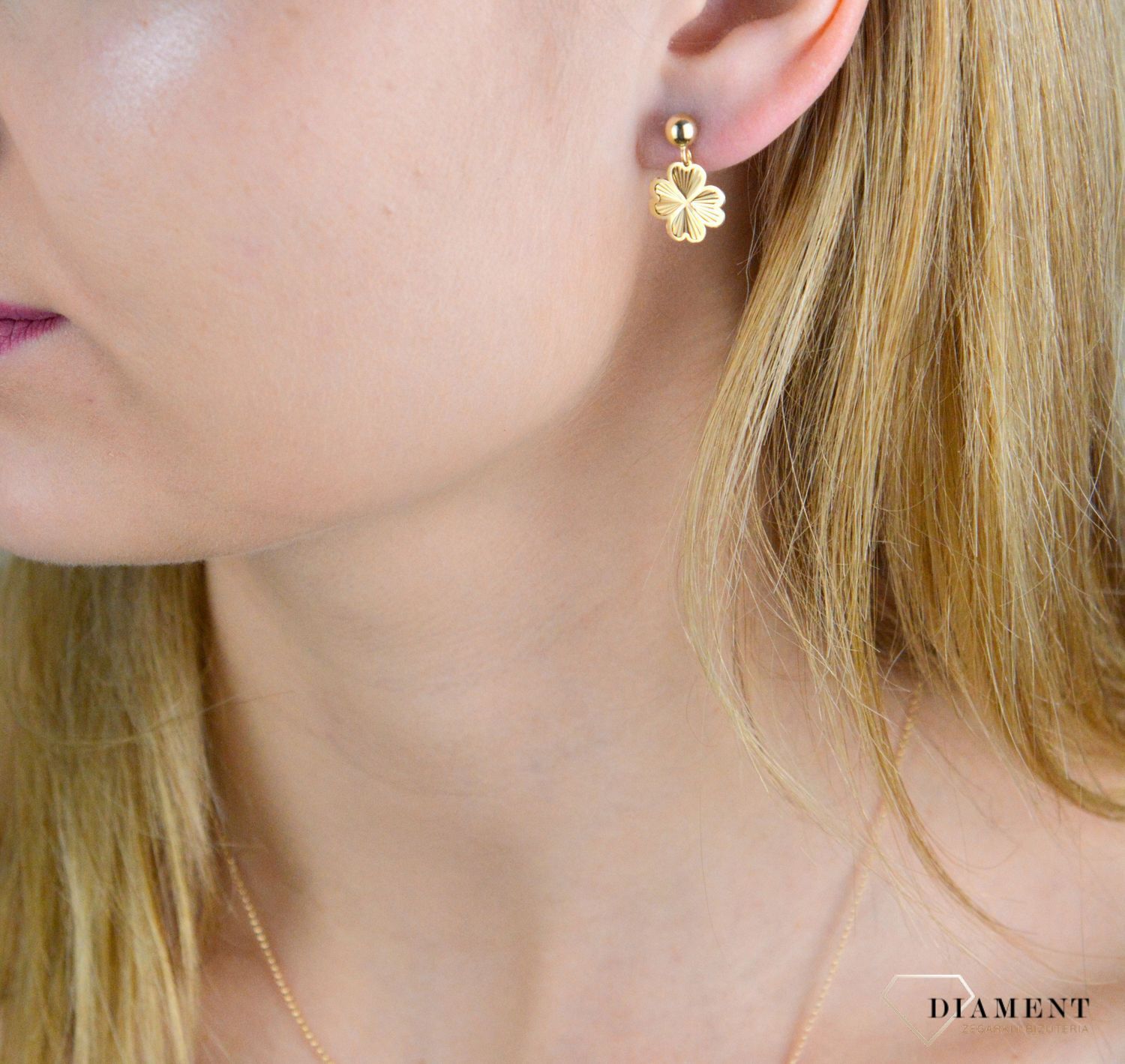 Złote kolczyki damskie 375 blaszki koniczynki KL 9555 375 (2).jpg